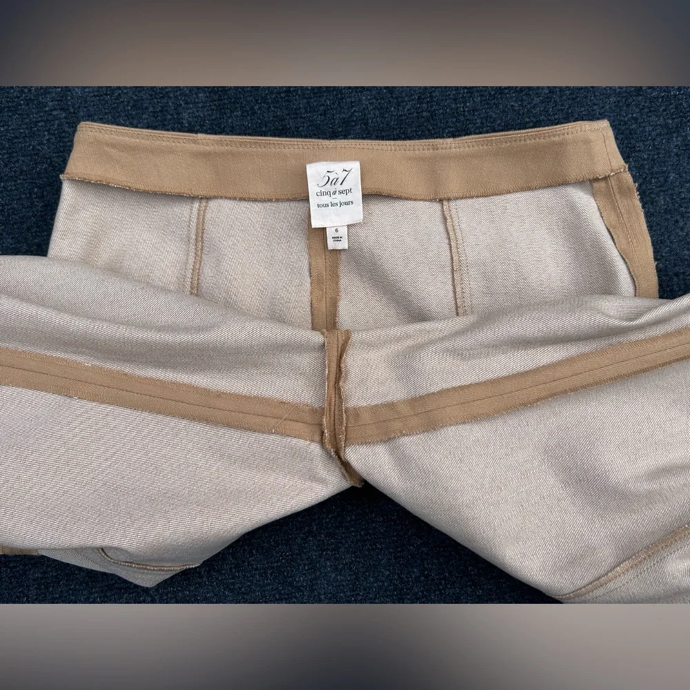 Cinq à Sept Azure Long Wide Leg Jeans Pants in Sahara Tan Trousers Size 6 - Picture 14 of 16